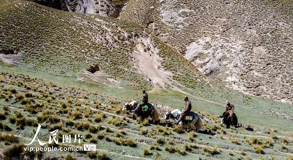 9月25日，牦牛巡邊隊隊員正在邊境線附近執行巡邏任務。