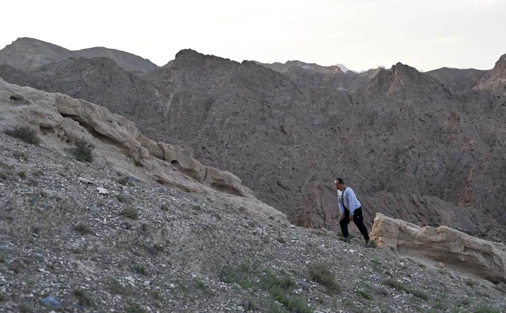 8月20日，董海寧巡查賀蘭山沿線的磨石口明長城。新華社記者 劉金海 攝