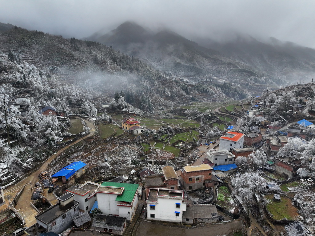 桂林市全州縣蕉江瑤族鄉大源村（無人機照片，2024年2月28日攝）。新華社記者 黃孝邦 攝