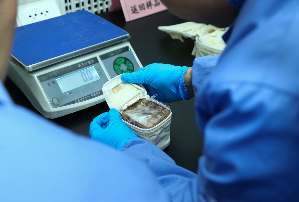 11月4日，在位于北京的中國科學院空間應用工程與技術中心，工作人員檢查返回實驗樣品的狀態。