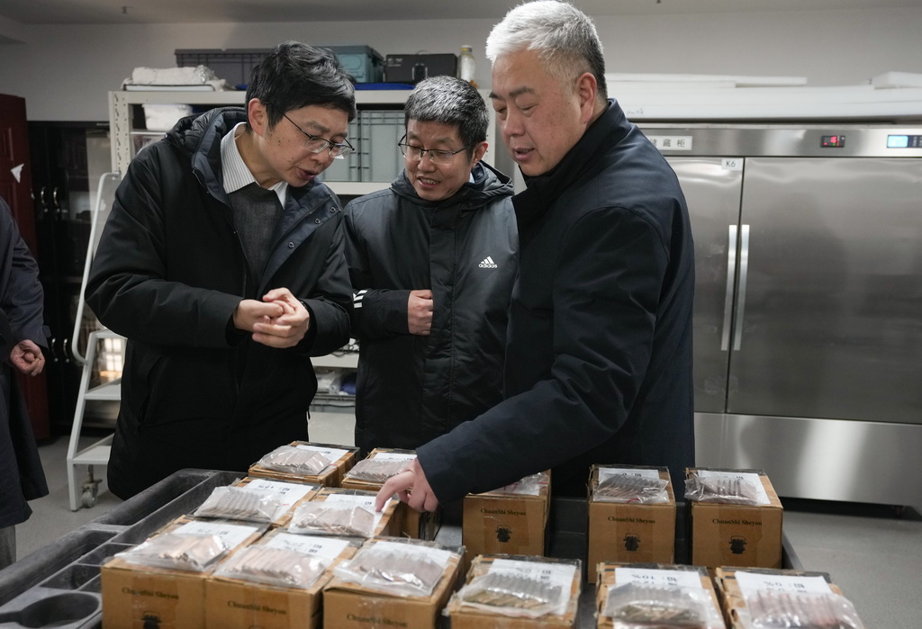 12月16日，在三星堆研究院，考古專家在查看青銅器金屬含量樣本。