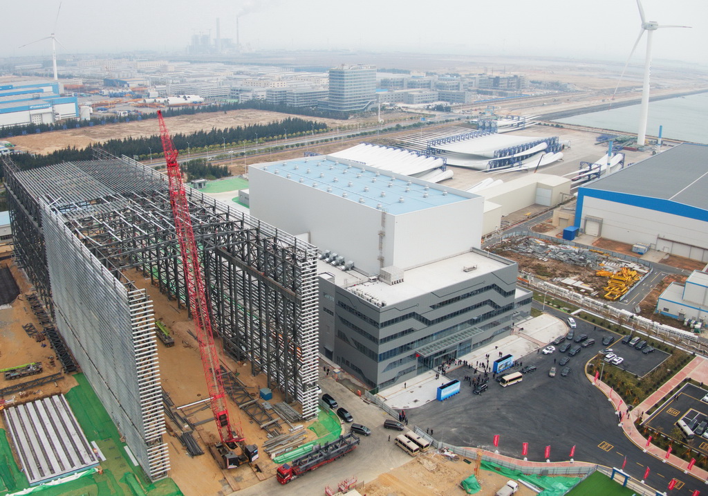 12月26日，建設中的國家級海上風電研究與試驗檢測基地（無人機照片）。