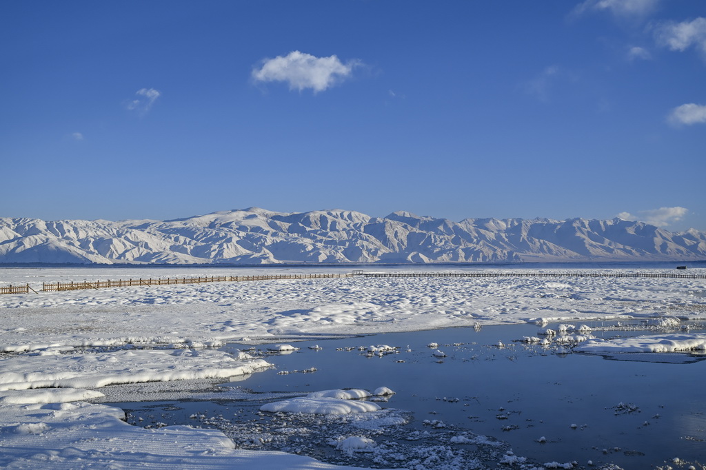 這是1月8日在新疆塔什庫爾干塔吉克自治縣拍攝的金草灘濕地公園雪景。新華社記者 陳朔 攝