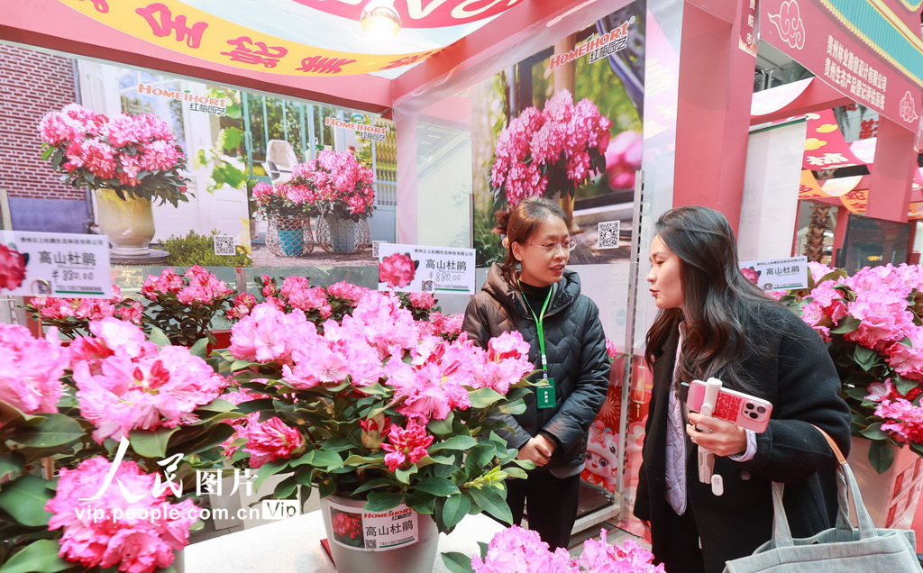 2025年1月18日，市民在貴州省貴陽市觀山湖區西南國際商貿城選購鮮花。