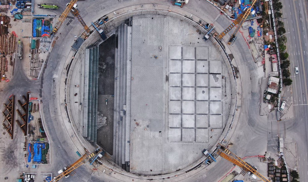 這是獅子洋通道主橋東錨碇施工現場（2月6日攝，無人機照片）。