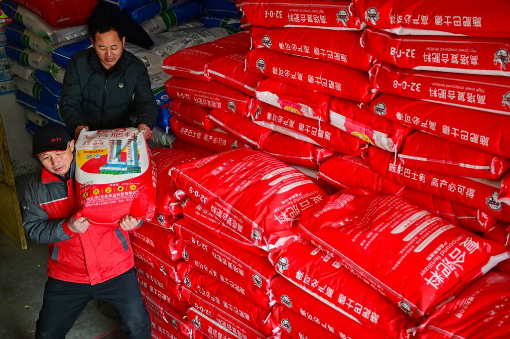 2月6日，在山東省聊城市東昌府區廣平鎮一家農資經營部，農民在購買化肥。新華社發（張振祥攝）