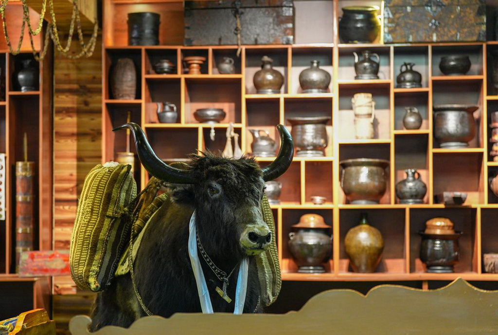 西藏那曲市“牧人寶庫”藏式茶館一角（2月13日攝）。