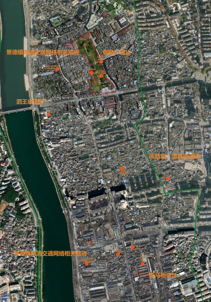 江西景德鎮市元明清制瓷業遺址群2024年鎮區發掘點位置示意圖。