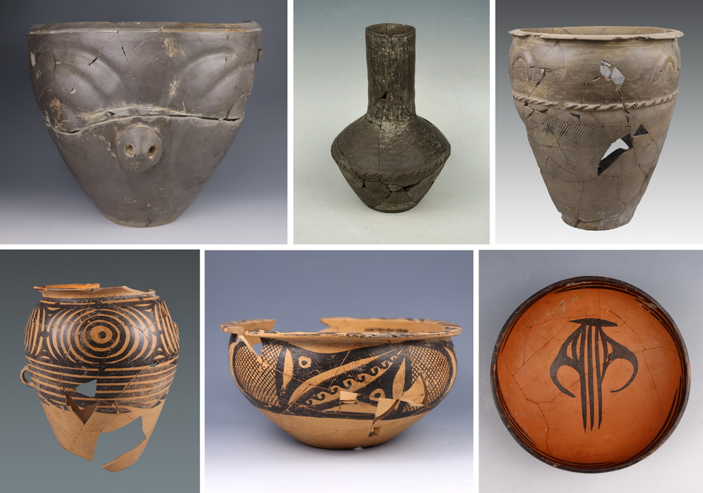 甘肅臨洮縣寺洼遺址出土的陶器（拼版照片，資料照片）。