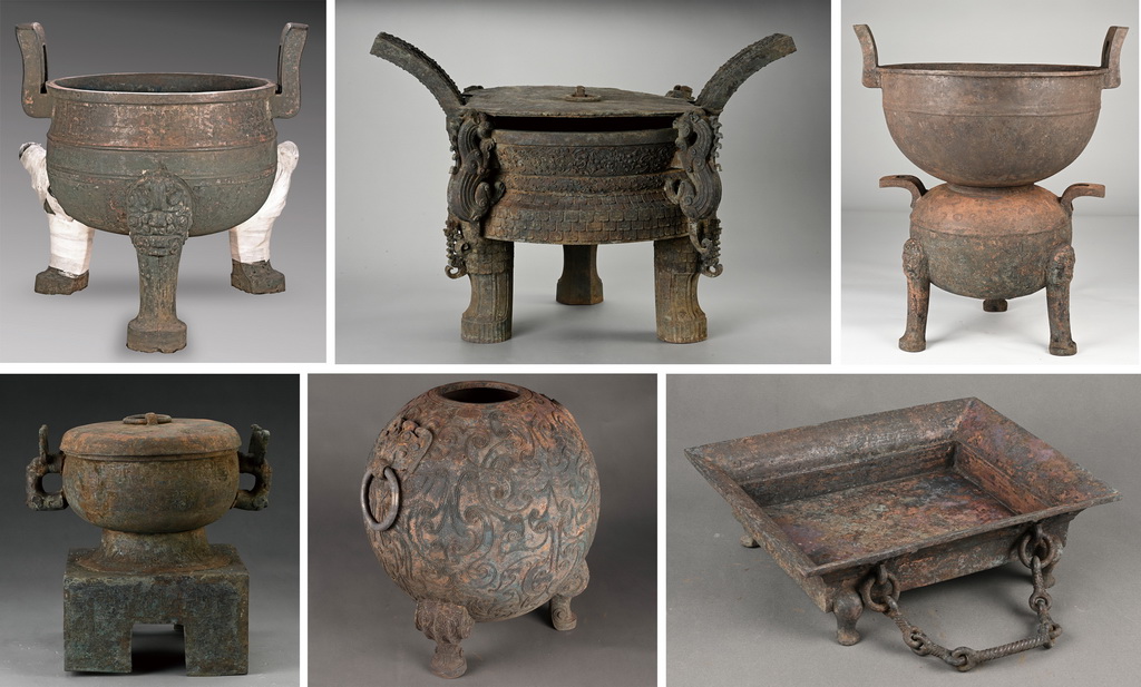 安徽淮南市武王墩戰國晚期一號墓出土的銅器（拼版照片，資料照片） 。