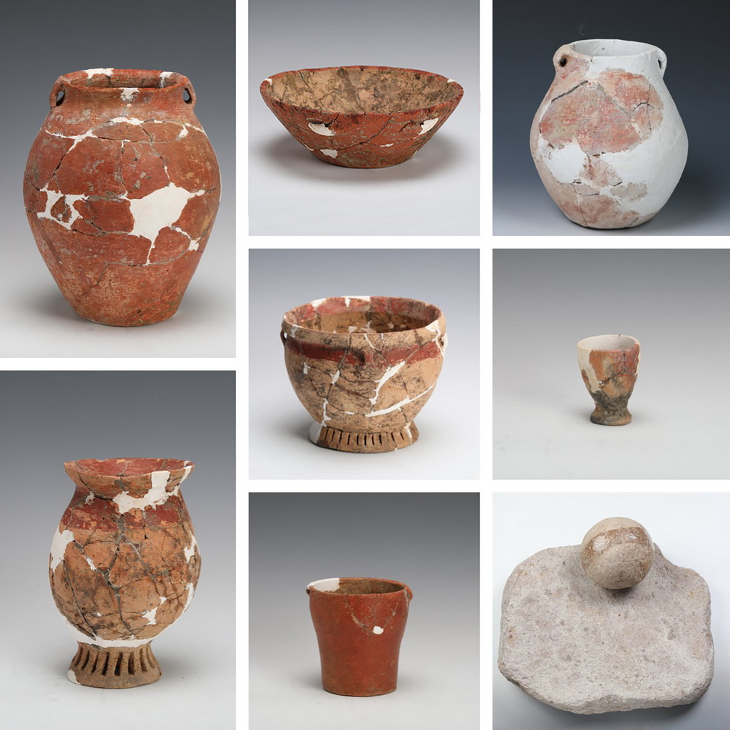 浙江仙居縣下湯遺址出土的器物（拼版照片，資料照片）。