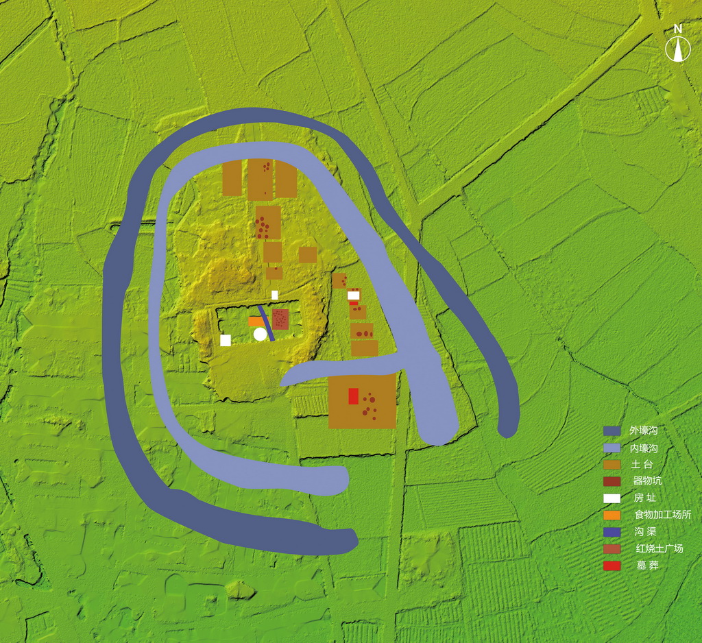 浙江仙居縣下湯遺址上山文化聚落復原示意圖。