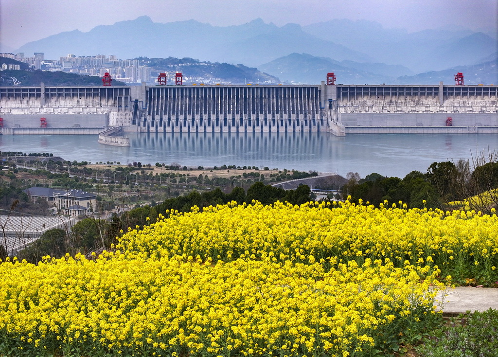 3月6日，在湖北省宜昌市夷陵區三斗坪鎮拍攝的三峽壩區美麗春光。