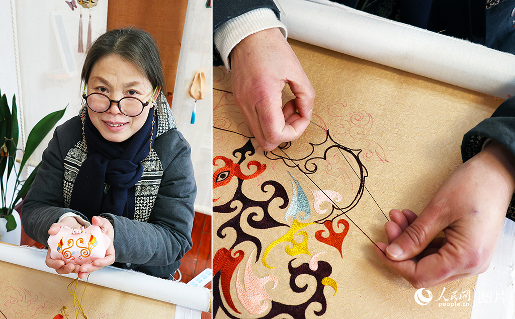 汪宣珍正在做刺繡。人民網記者 王郭驥攝