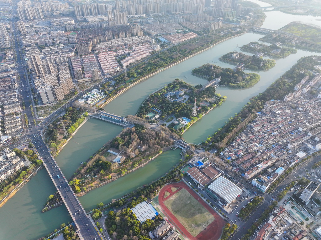 3月25日拍攝的江都水利樞紐（無人機照片）。新華社記者 季春鵬 攝