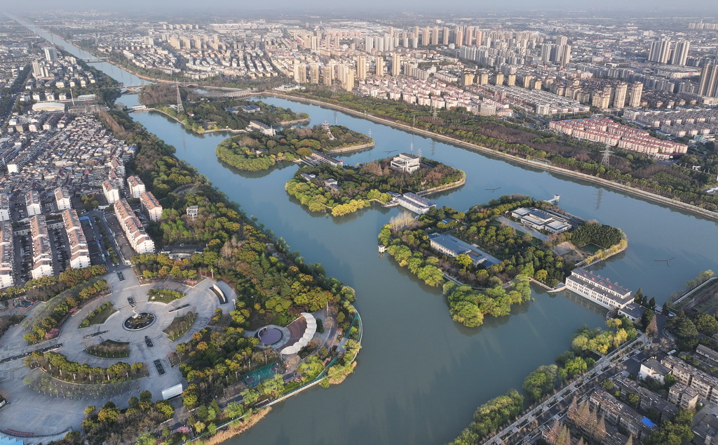 3月25日拍攝的江都水利樞紐（無人機照片）。新華社記者 季春鵬 攝