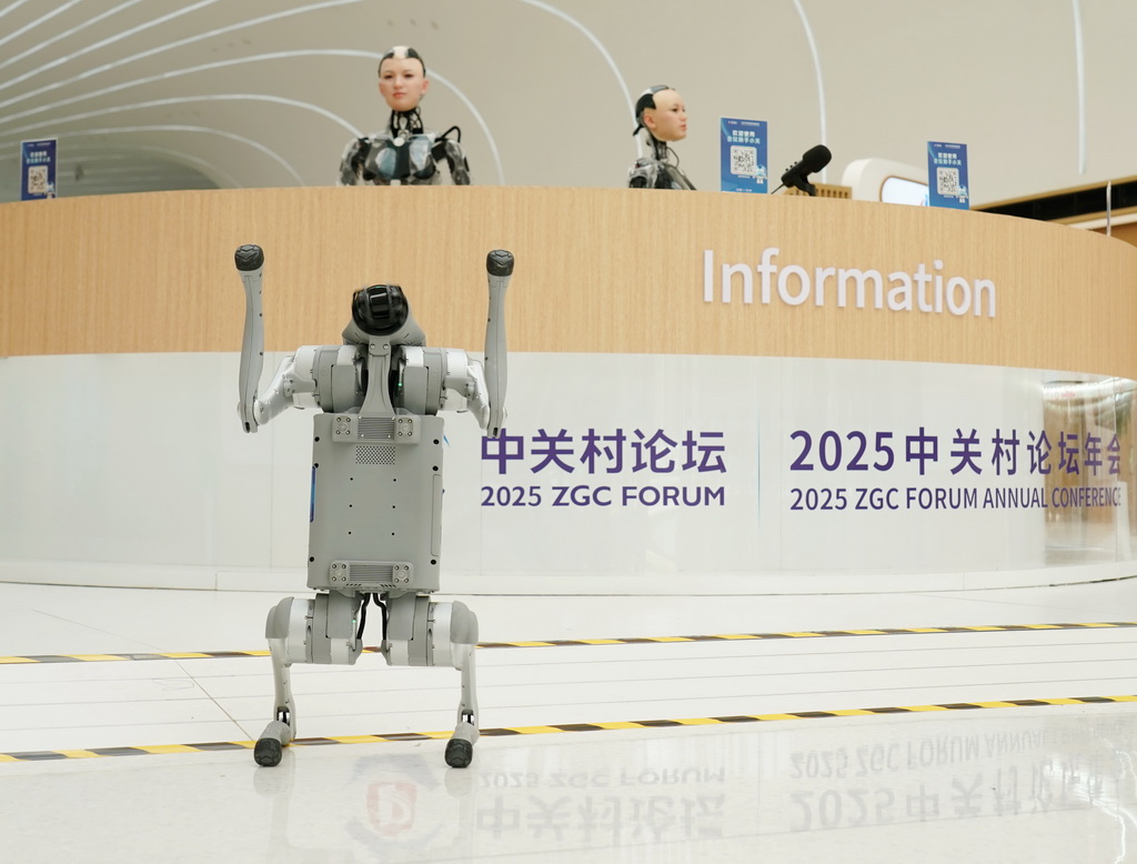 一款宇樹Go2機器狗在位于北京市海淀區的中關村國際創新中心演示（2025年3月26日攝）。新華社記者 張晨霖 攝