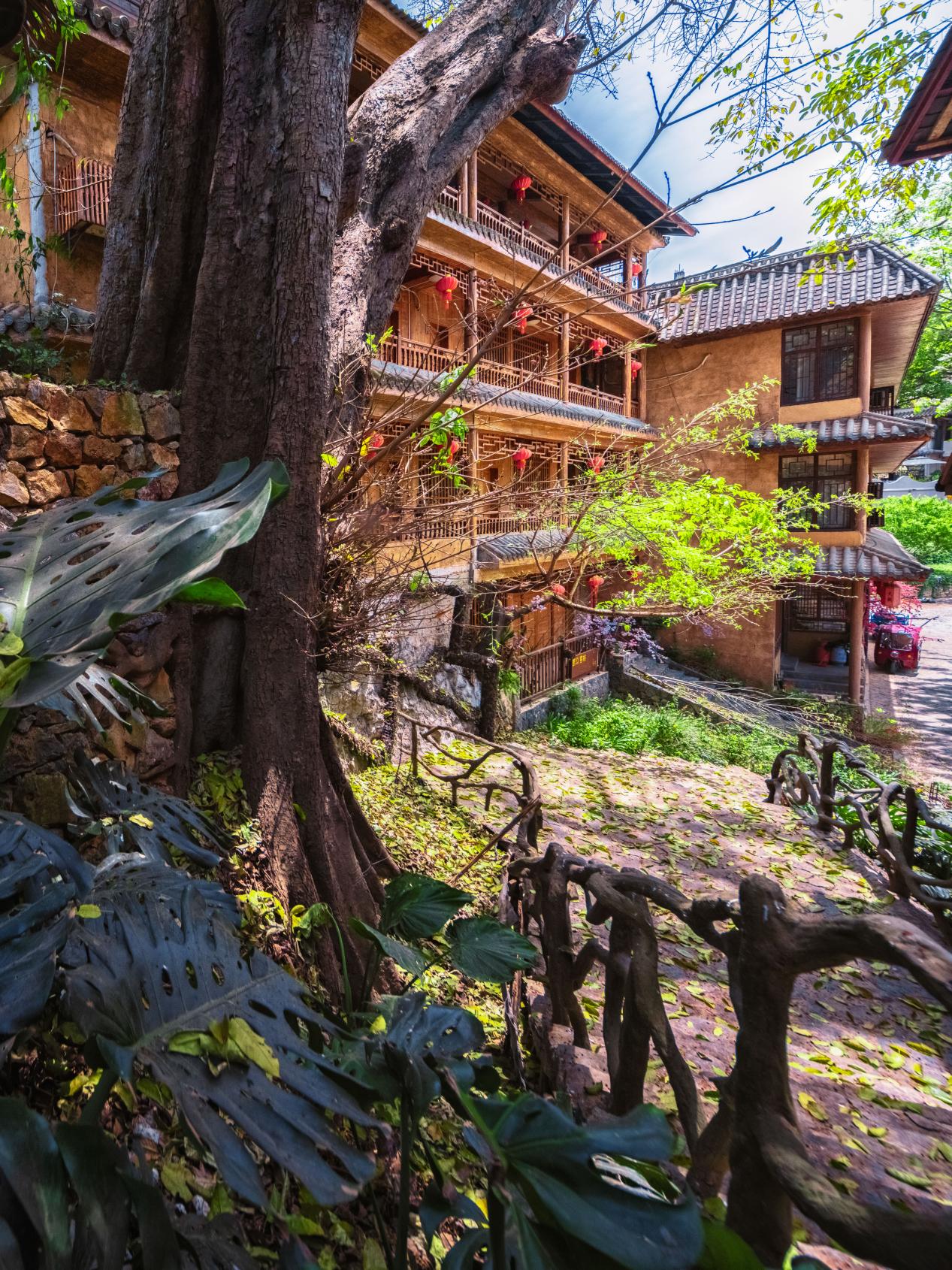 壩美景區里青瓦木樓錯落于阡陌之間。早彥銘攝