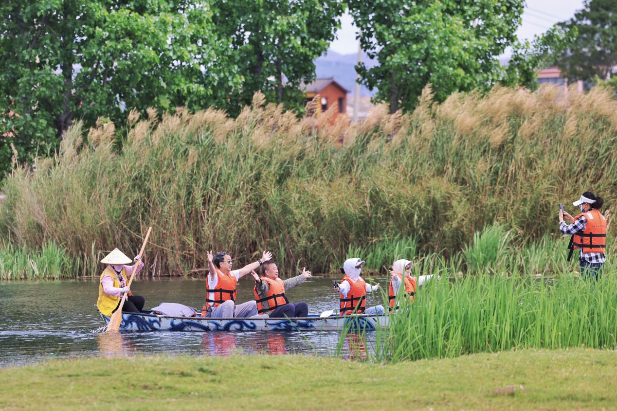 游客在普者黑景區乘船游玩。蔣雨師攝