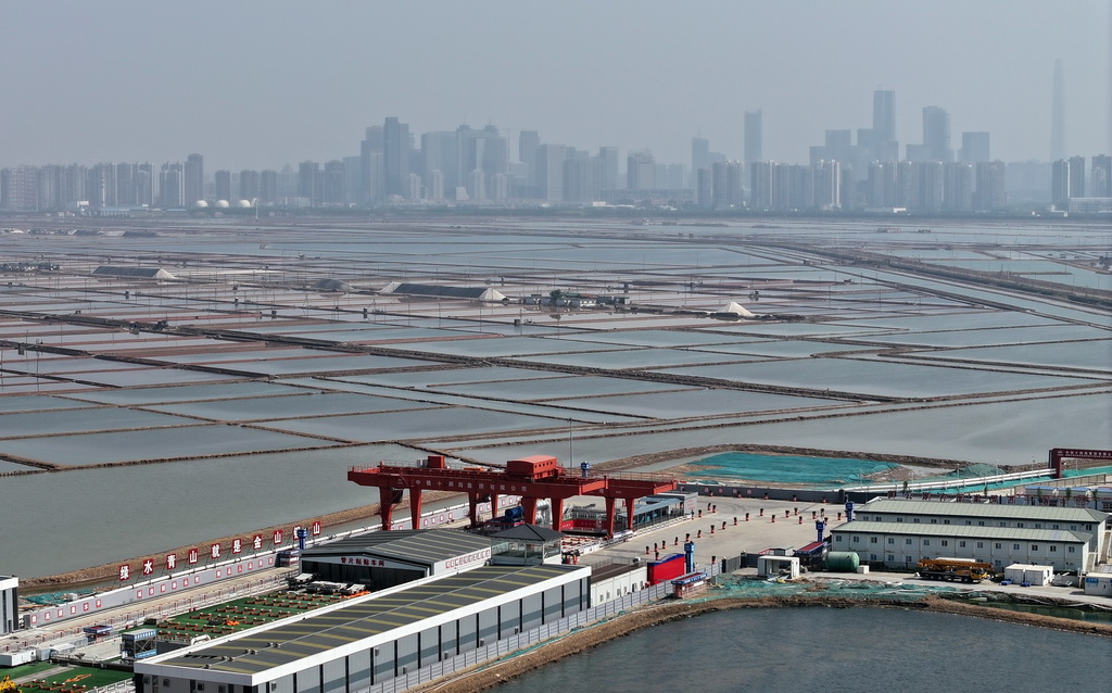 5月19日拍攝的津濰高鐵津沽海河隧道盾構工區一角（無人機照片）。