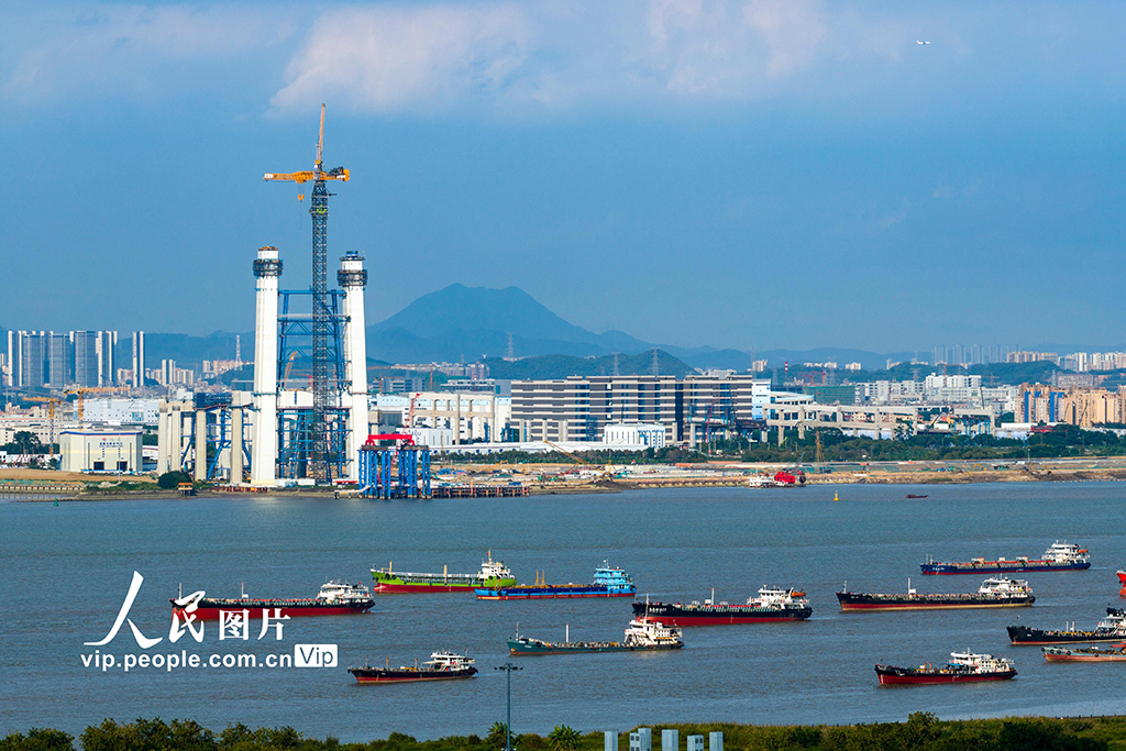 廣東廣州:獅子洋大橋建設正酣【6】