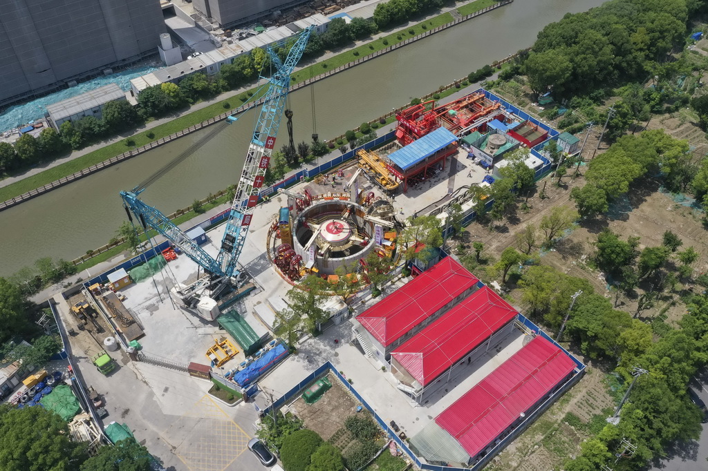 6月18日拍攝的初雨調蓄管廊工程施工現場（無人機照片）。