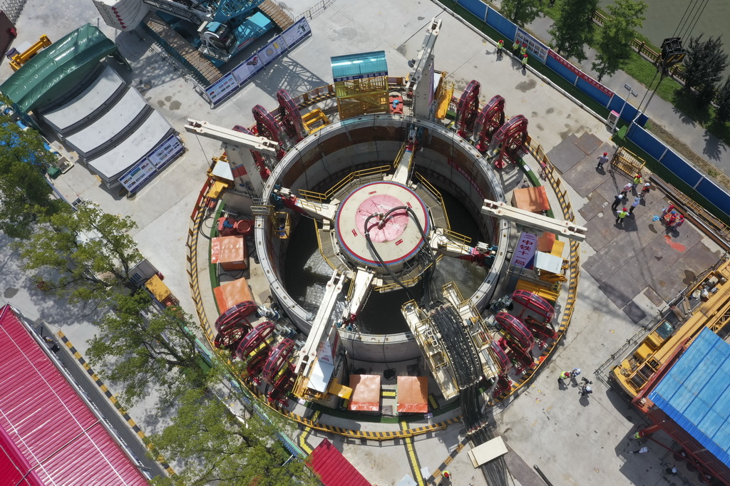 6月18日拍攝的初雨調蓄管廊工程施工現場（無人機照片）。