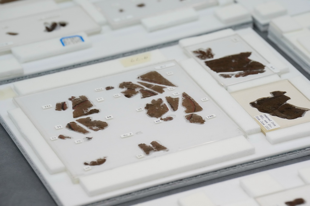 這是9月11日在湖南省博物館拍攝的部分長沙子彈庫戰國帛書。