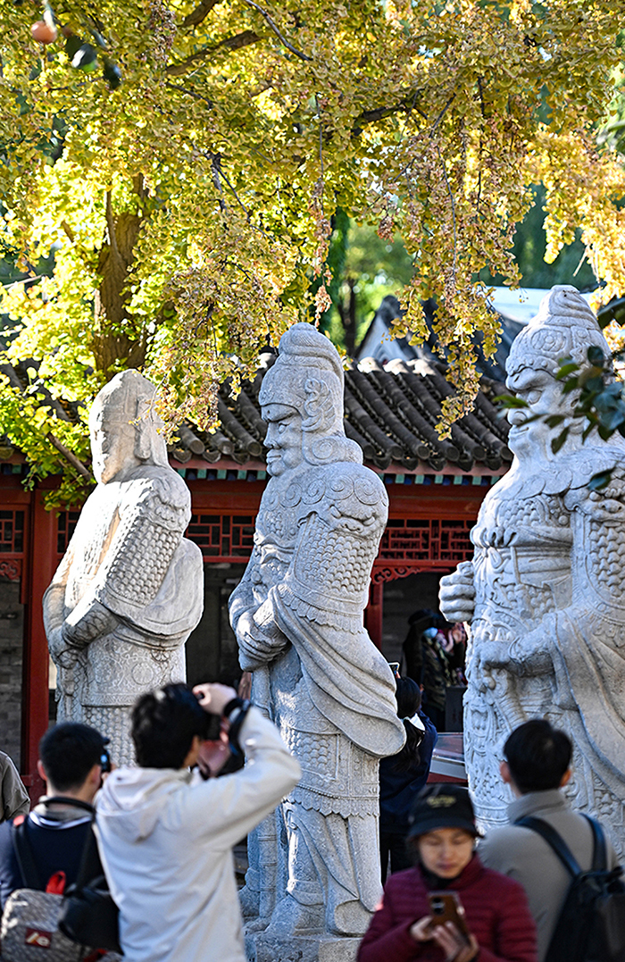 10月26日，游客在北京石刻藝術博物館拍照留影。