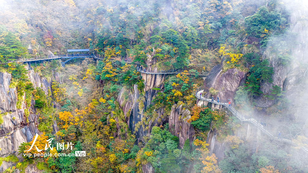 安徽池州：漫步高空棧道 欣賞絢麗秋色