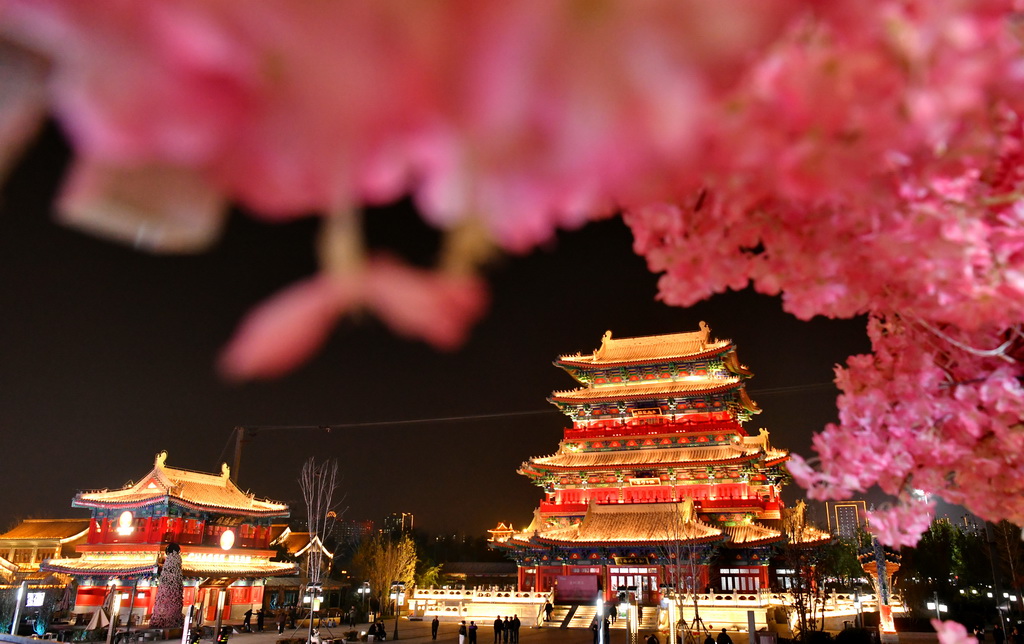 京杭大運河滄州段沿線的朗吟樓（11月11日攝）。